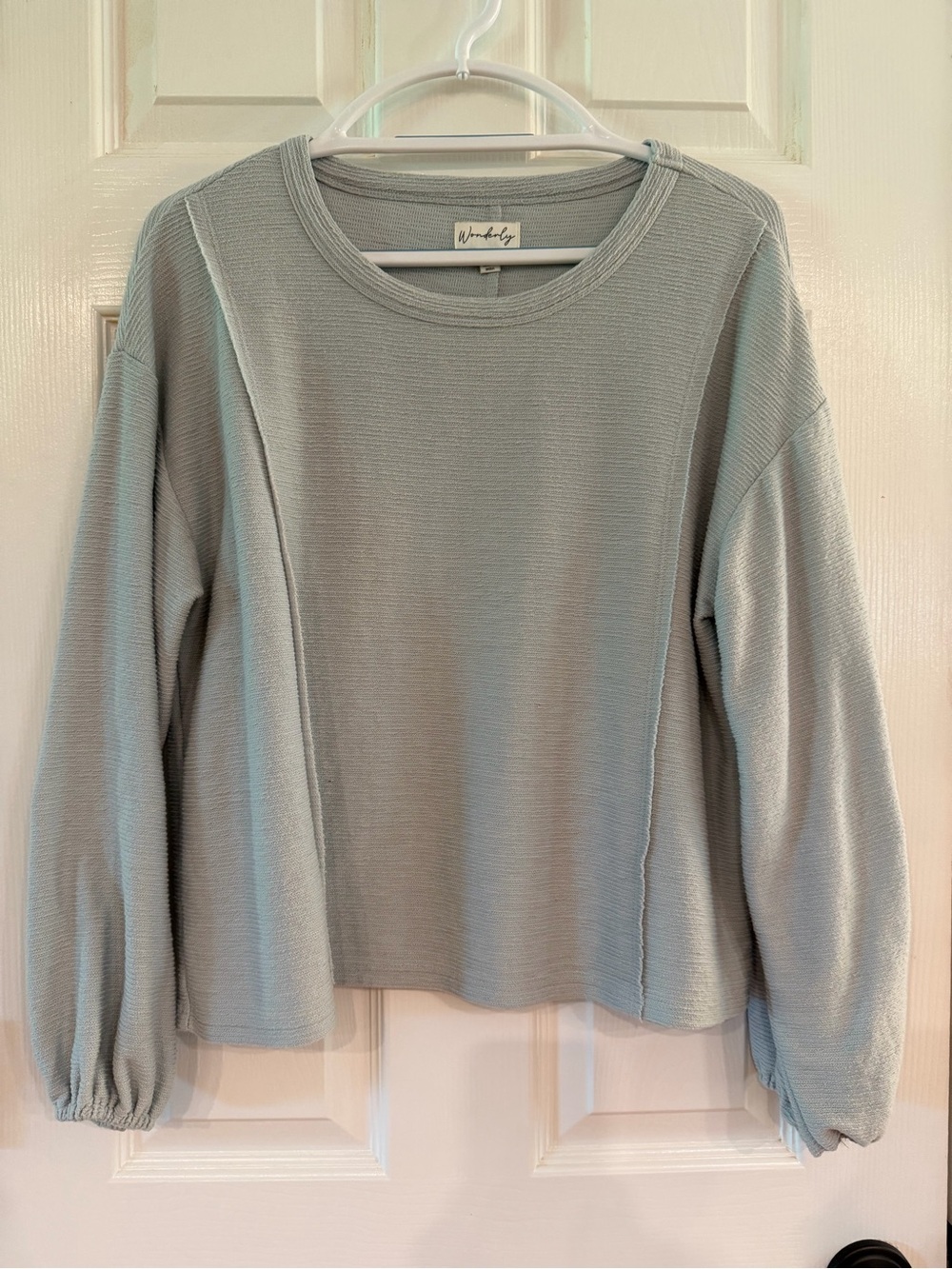 Wonderly Light Sage Ribbed Crew Sweatshirt